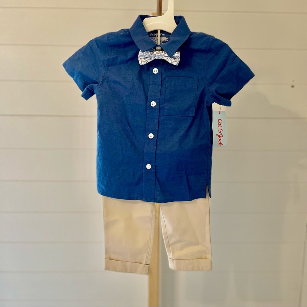 Cat &‎ Jack Blue Tan Button Down Shirt Set 18 Months NWT